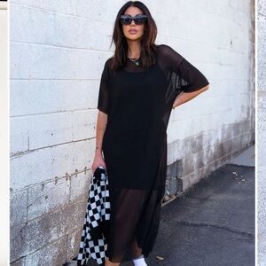 Dressed in Lala 
Karma Oversized Mesh Dress + Slip in Black